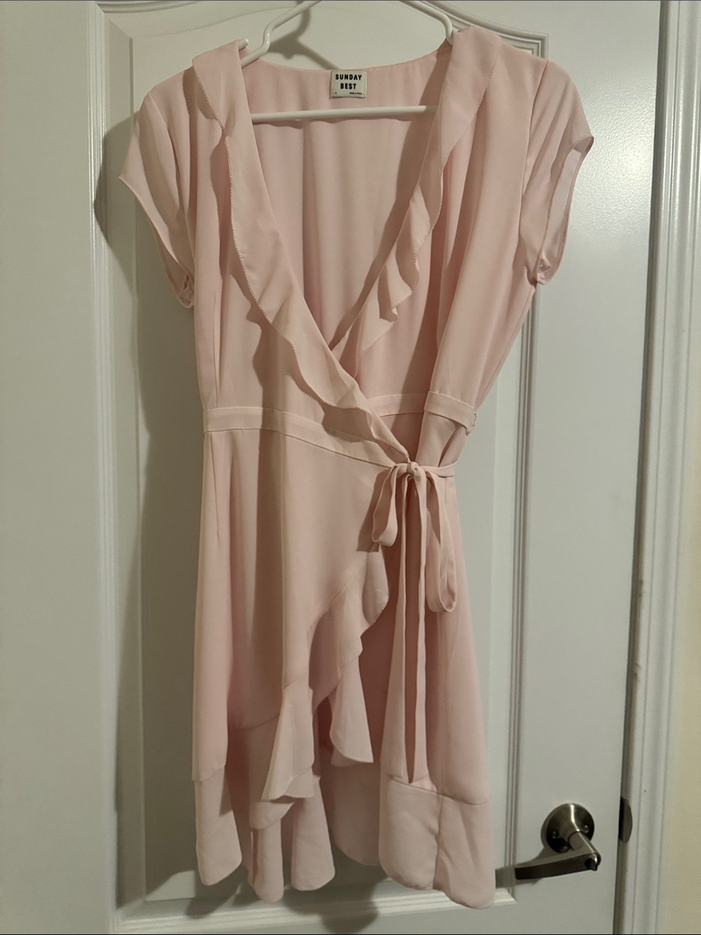 Aritzia Pale Blush Ruffle Wrap Mini Dress